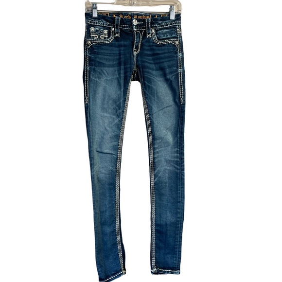 Rock Revival Women Jeans Size 25 Dark Blue Janelle Skinny Low-Rise Stretch Denim - Picture 3 of 10